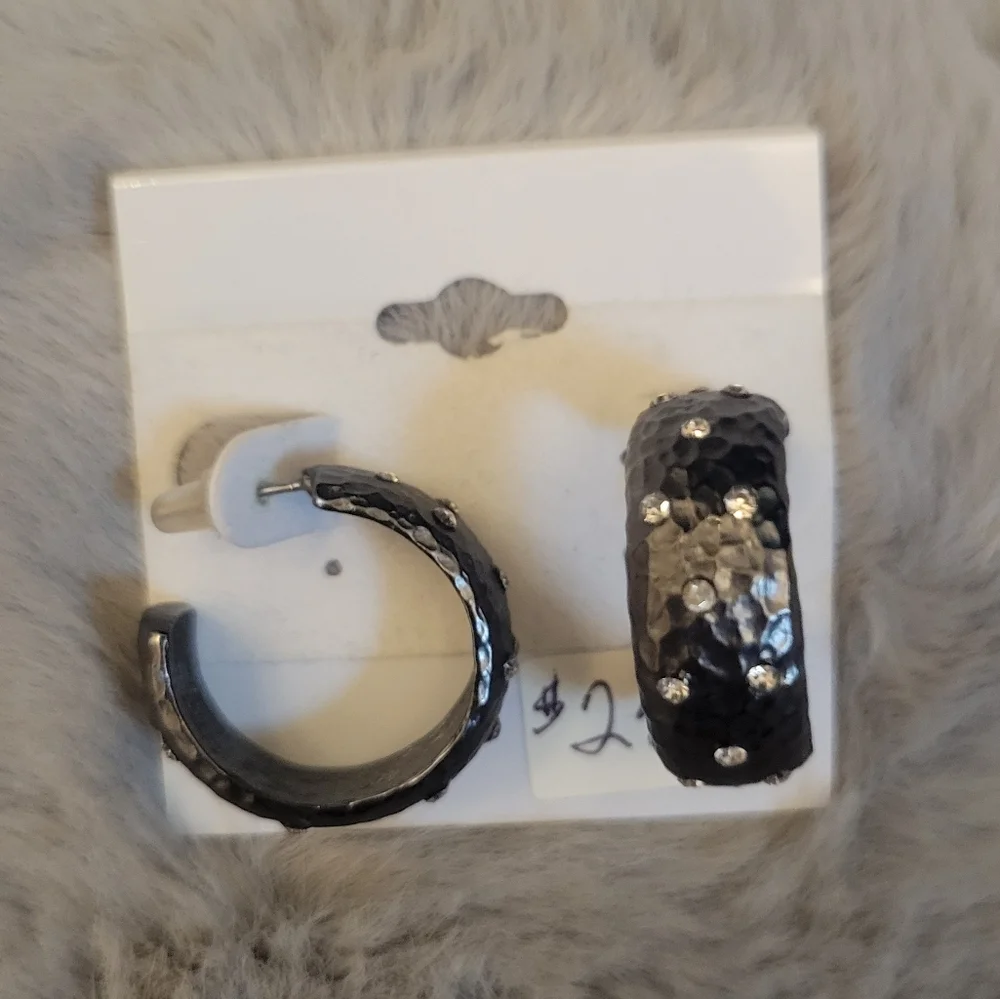 Silver Bedazzled Hoop Earrings - Picture 2 of 2